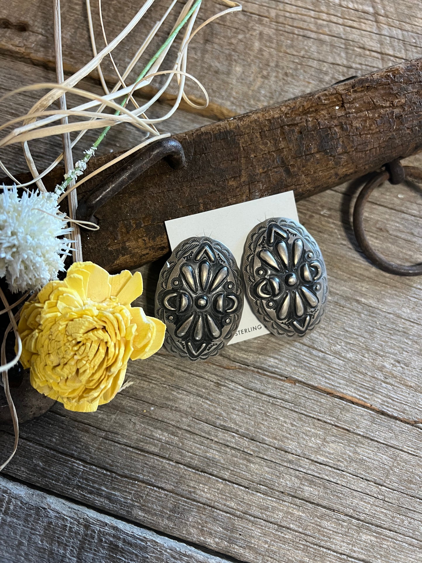 Large Sterling Silver Concho Earrings