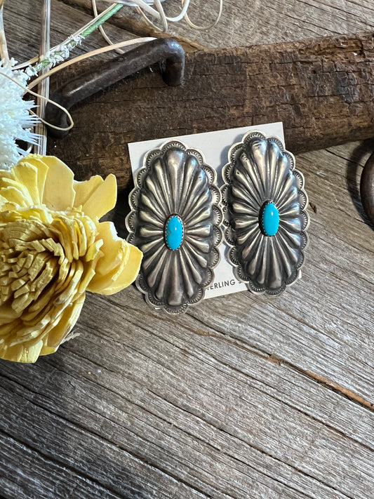 Large Turquoise Concho Earrings