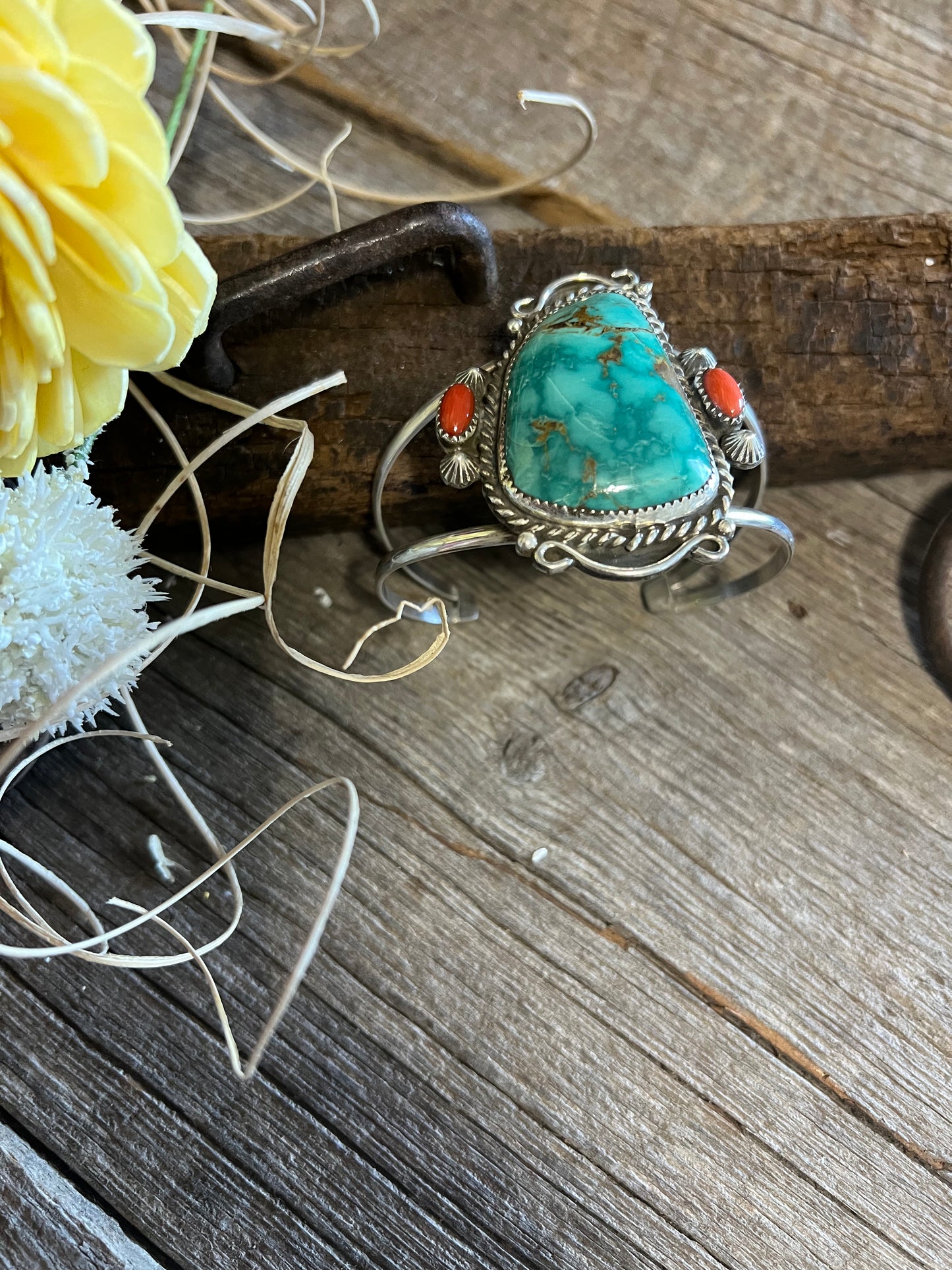 Red Spiny & Turquoise Bracelet