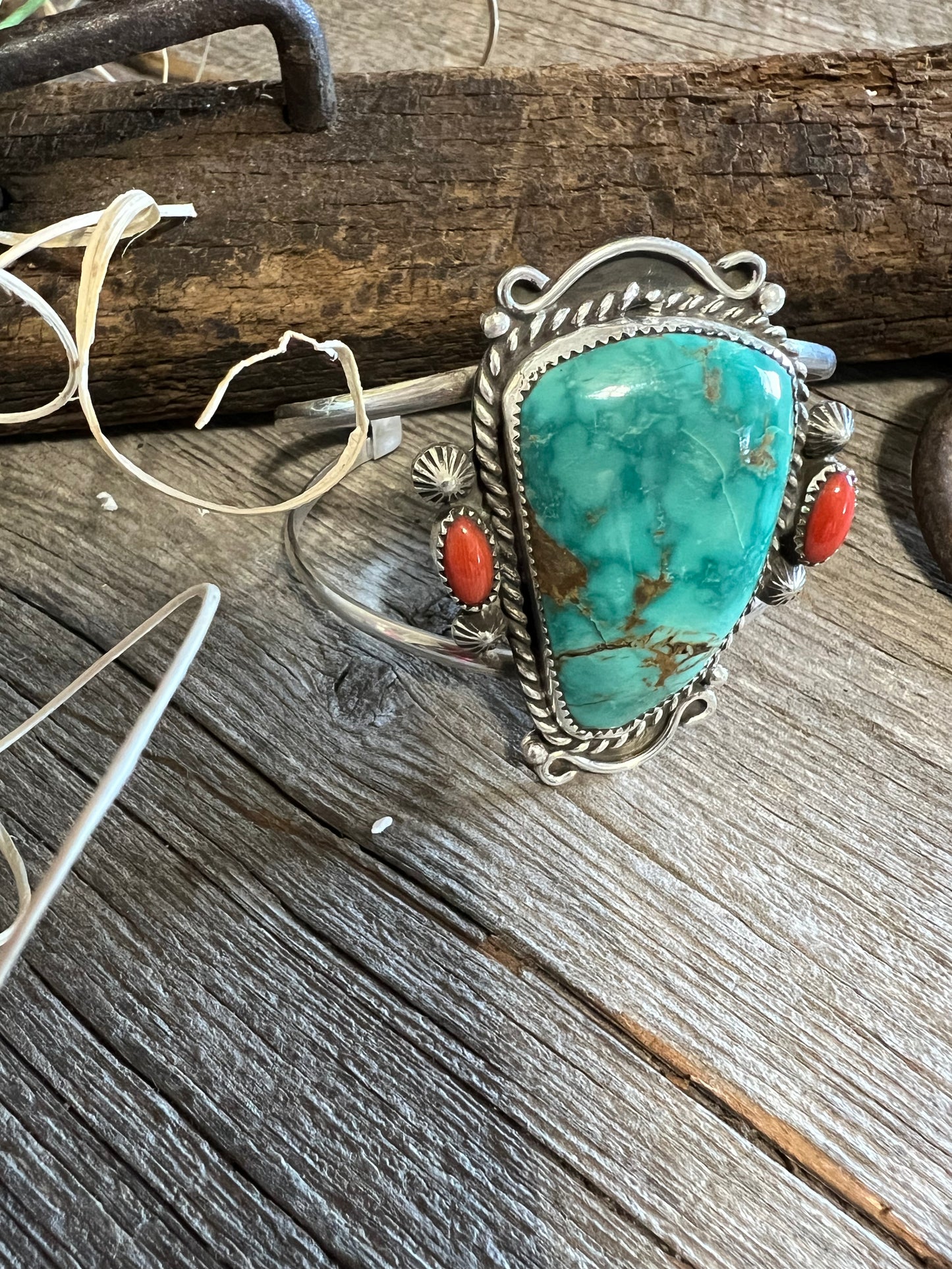 Red Spiny & Turquoise Bracelet