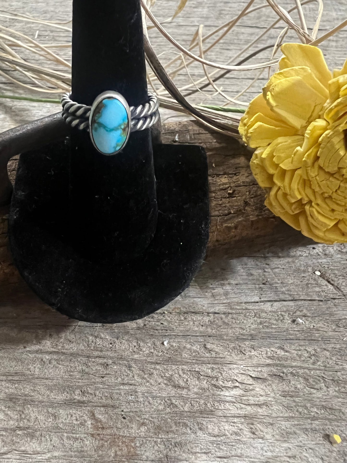 Turquoise Ring w/Twisted Wire Double Band