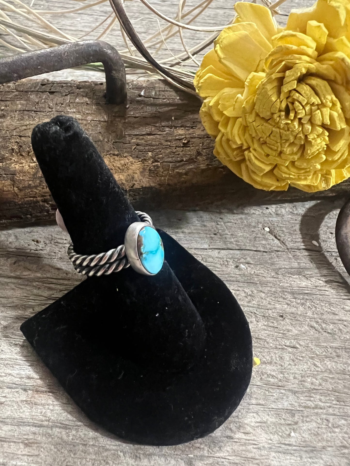 Turquoise Ring w/Twisted Wire Double Band