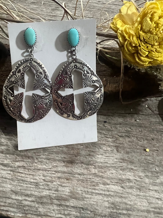 Turquoise Cross Cut Earrings