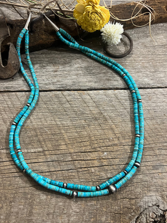 Turquoise Heishi Double Strand w/ Navajo Pearls