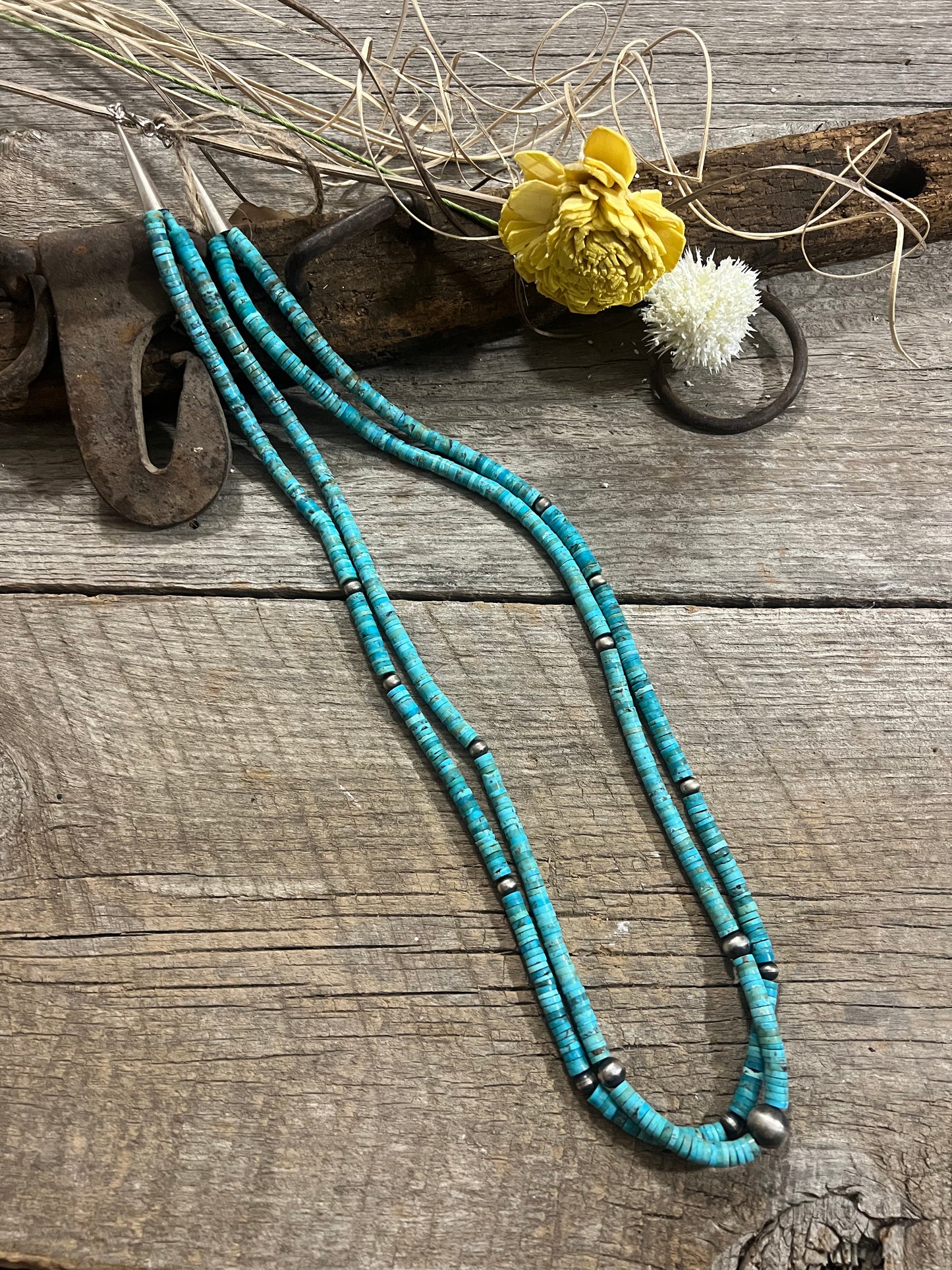 Turquoise Heishi Double Strand w/ Navajo Pearls