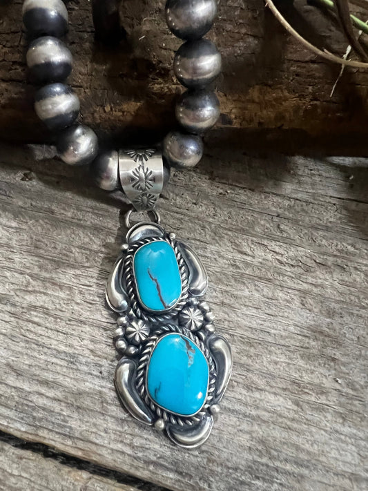 Kingman Turquoise Two Stone Pendant