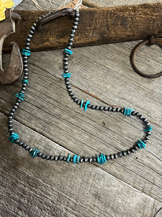 Turquoise Chip & Navajo Pearl Necklace